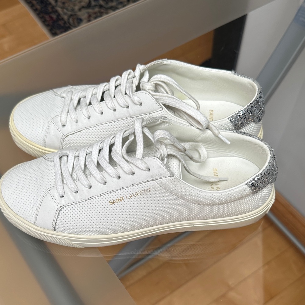 Saint Laurent White and Silver Sneakers
